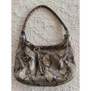 Brighton Snake Print Leather Large Shoulder Bag w Charm Braided Handle F056233
